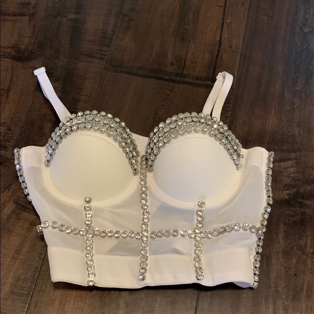 Embellished White Bustier Top